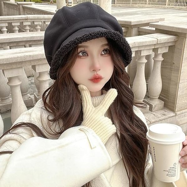 Fleecefodrad Beret för Kvinnor Fleece Bucket Hat Målarhatt Newsboy Cap Varm Fiskehatt för Kallt Vinter Present 2024