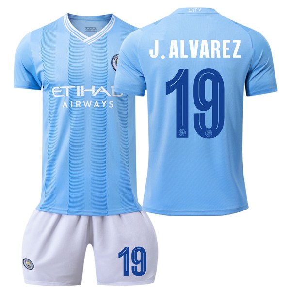 23/24 Mestarien liigan painos Manchester Cityn jalkapallopaita setti 19 J.ALVAREZ L