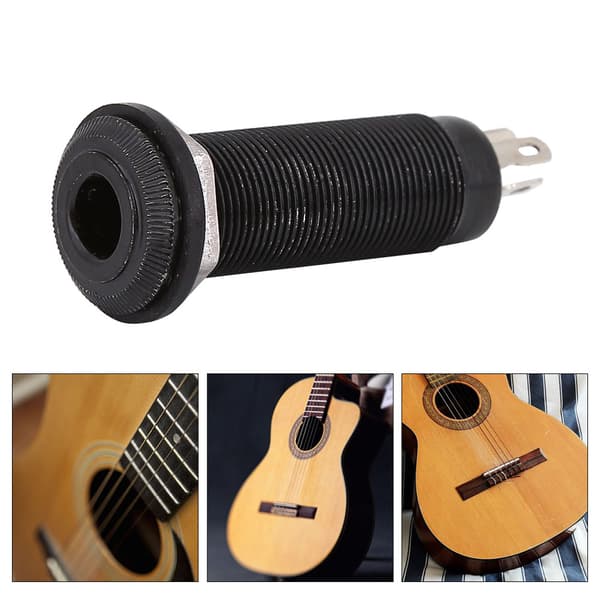 Gevindet cylinder output jack stik sokkel stik 1/4 tommer til elektrisk guitar bas sort