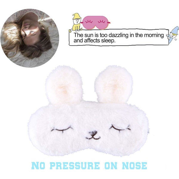 Søt Kanin Søvnmaske, Myk Fluffy Plush Kanin Blindfold Nyhet Søvnmaske Øyendekke for Barn Jenter Gutter Kvinner Menn