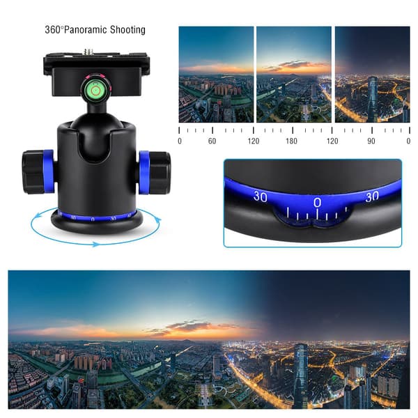 Mefury Stativkulehode Roterende Panoramisk med 3 stk 1/4\" til 3/8\" Skrueadapter Blå