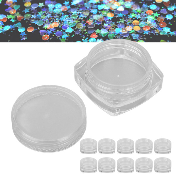 10 stk. Neglekunst Opbevaringsglas Bærbar Rhinestones Glitterpulver Palliet Nail Dekoration Beholder Æske