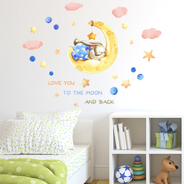 Rabbits on the Moon Wall Sticker Nursery Wall Sticker Nursery Baby Room Wall Decoration