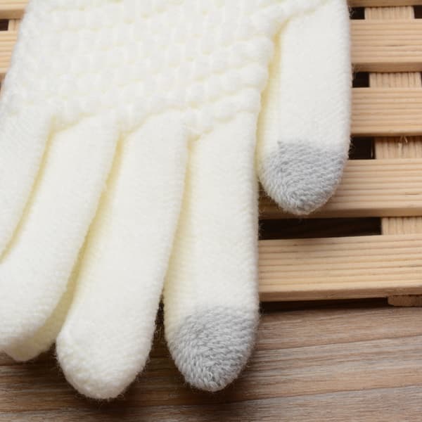 Vinter Touchscreen Handsker til Kvinder, Varme Fleeceforet Strikket Handsker med Elastisk Manchet, Vinter Tekst-Handsker, Hvid