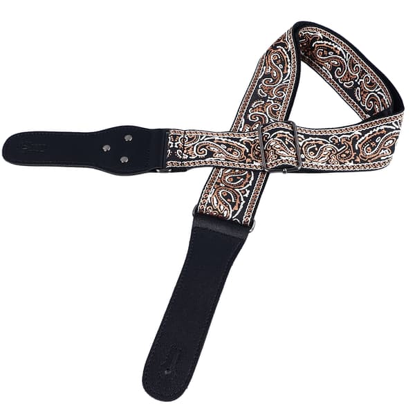 Gitarrrem med broderi, breddad justerbar axelrem med plektrum för akustisk elgitarr bas brun