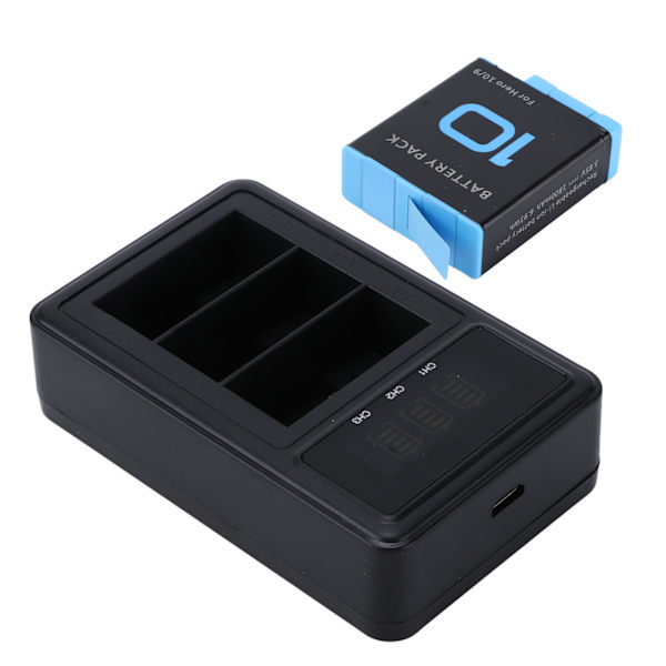 Batteriladdare 3-kanals bärbar actionkamera batteriladdningsstation för Go Hero 9 10