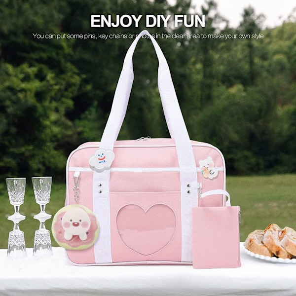 AVEKI Ita Bag Hjärta Japansk Skolväska Stor Anime Axelväska Kawaii Handväska för Kvinnor, Rosa