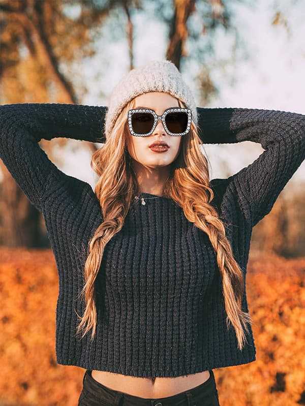 Oversize firkantede mousserende solbriller Retro tykke stel solbriller, sort-gul