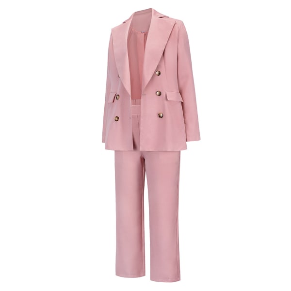 Kostym Höst/Vinter 2021 Stor Slag Dubbelknäppt Kavaj Casual Raka Byxor Set (Rosa)
