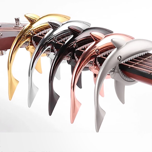Shark Capo i zinklegering, mjuk och elastisk för akustisk gitarr, ukulele, mandolin, banjo, guld