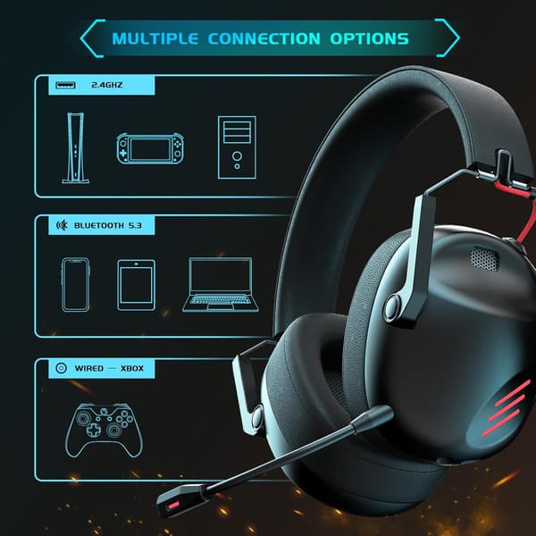 Trådlöst spelheadset för PC, PS5, PS4, Mac, Nintendo Switch, spelhörlurar med mikrofon, Bluetooth 5.3 spelheadset