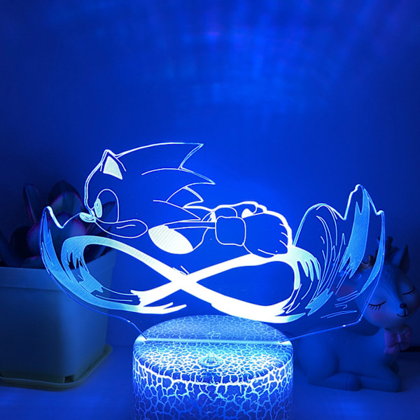 Qinwei Anime Elektrisk Sonic Löpning Nattljus 3D Illusion Lamp med 16 Färger Fjärrkontroll för Pojkar Sovrum Nattljus Dekorationer -- Mönster H（