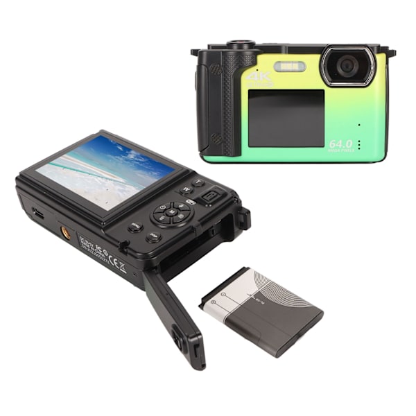 60MP 4K Ultra HD Dubbelskärms Smart Pocket Digitalkamera 16X Zoom Selfie Digitalkamera Gul Grön Gradient Färg