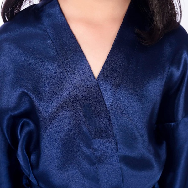 Barnens Silkefläck Ren Kimono Bröllopsklänning Kimono Robar Sovkläder ------ Mörkblå (Storlek 12)