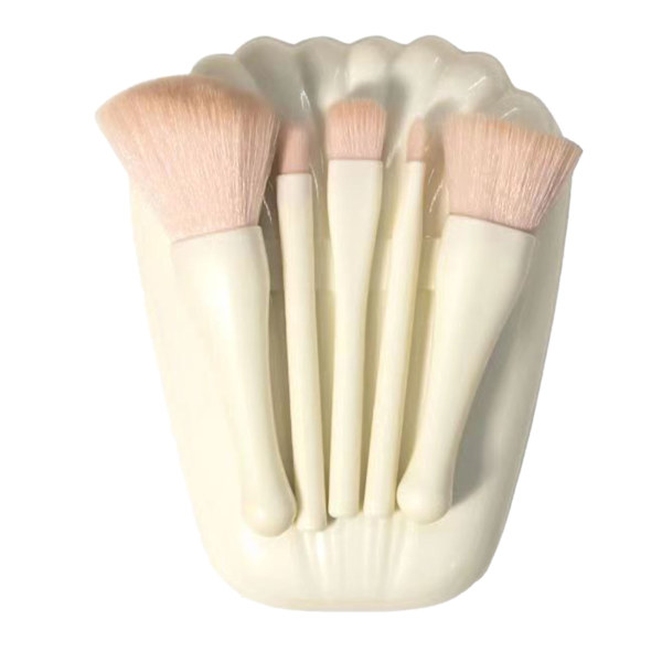 Shell Portable Travel Makeup Brush Set 5 Sizes Brush Mini Complete Function Cosmetic Brushes with Mirror Set White