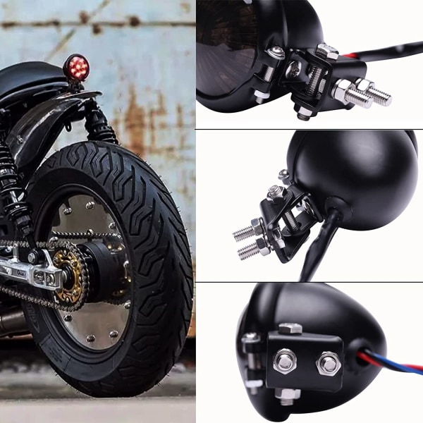 Motorcykel bakre bak 12V bakljus bromsljus stopplampa kompatibel med Chopper Bobber Cafe Racer cykel