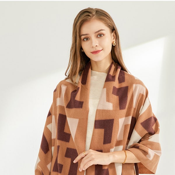 Dame Sjal Wraps Poncho Genser Åpen Front Cape Cardigan for Høst Vinter Ferie（Brun）