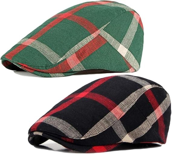 2 Pak Mænds Bomuld Flat Cap Ivy Gatsby Newsboy Hat, Sort