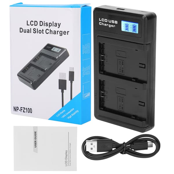 LCD-skærm Lithium Batteri Dobbelt Oplader USB Opladningsbase til NPFZ100