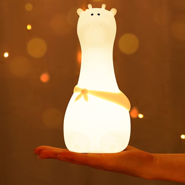 Söt hajformad nattlampa 7 färger LED bärbar touch-lampa för sovrum USB uppladdningsbar silikon djur nattlampa (giraff blå)