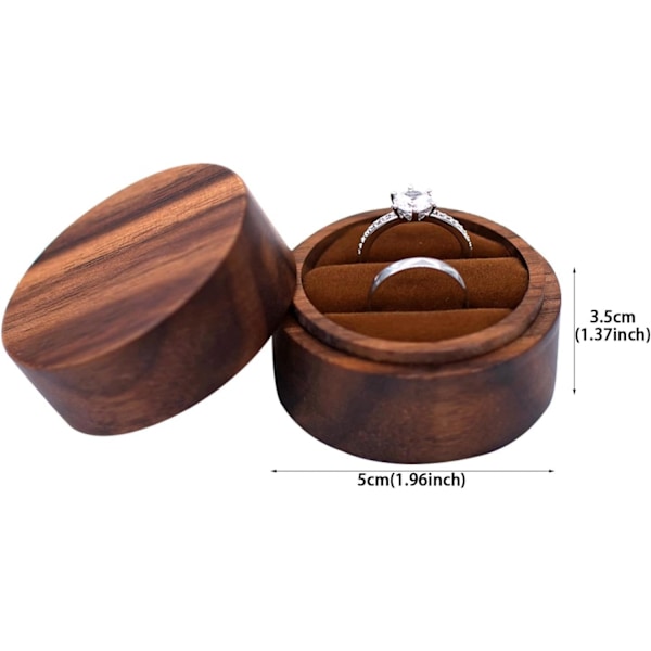 Træ Ringæske, Rund Bryllupsringholder, Retro Sort Valnød Smykkeopbevaringsæske, Elegant Magnetisk Lukning Organizer two