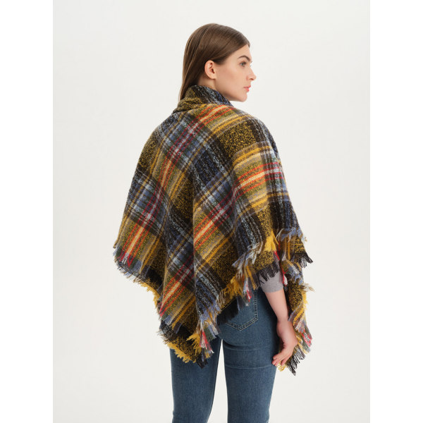 Kvinde Chunky Plaid Tartan Tjekket Blød Børstet Halstørklæde Wrap Kvast Trim（Gul）