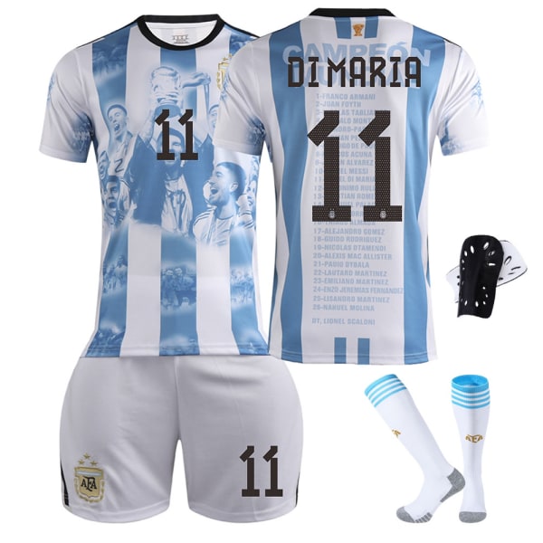 2023-2024 Argentina VM-mästerskap Minnesupplaga Fotbollströja Set med Strumpor och Knäskydd - Nr 11 DI MARIA #XXXL No.11 DI MARIA #XXXL