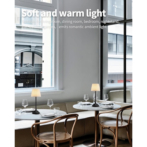 Bærbare Trådløs Bordlampe, Skrivebordslampe med Stofskærm, 5000mAh Genopladeligt Batteridrevet Belysning, Dæmpbart Lys til Spisestue black