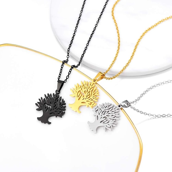 Livets tre-halskjede, Nature Spiritual Necklace, Family Tree Necklace, Herre- og dame-smykker, Kom med gaveeske Black