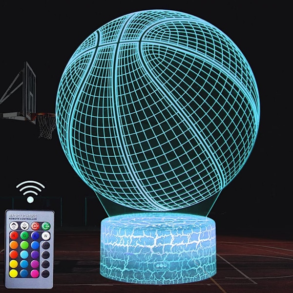 Basketball nattlys, 3D illusjonslampe Basketball lys for barnerom, 16 farger & blinkende moduser med fjernkontroll
