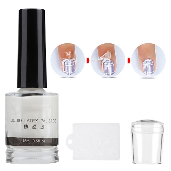 Stempel for negl + skrapeplate + anti-overflow lim (15 ml) - sett med verktøy for neglkunst