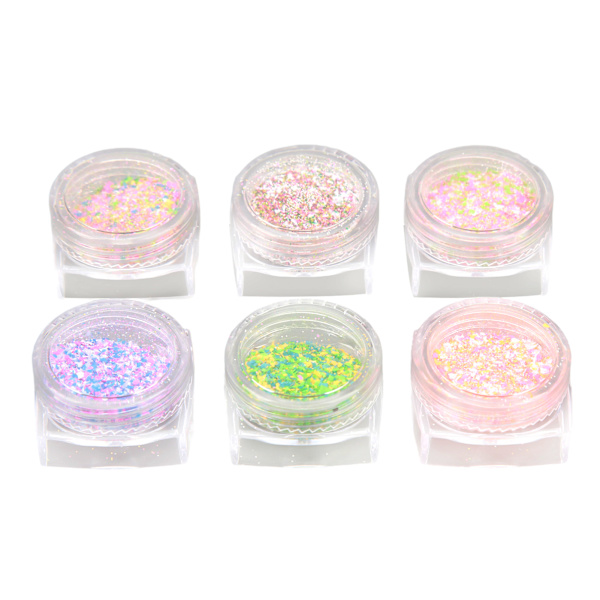 6 st Nail Powders Stickning Ullpulver Glanseffekt Glitter Candy Glitter Pigment Damm