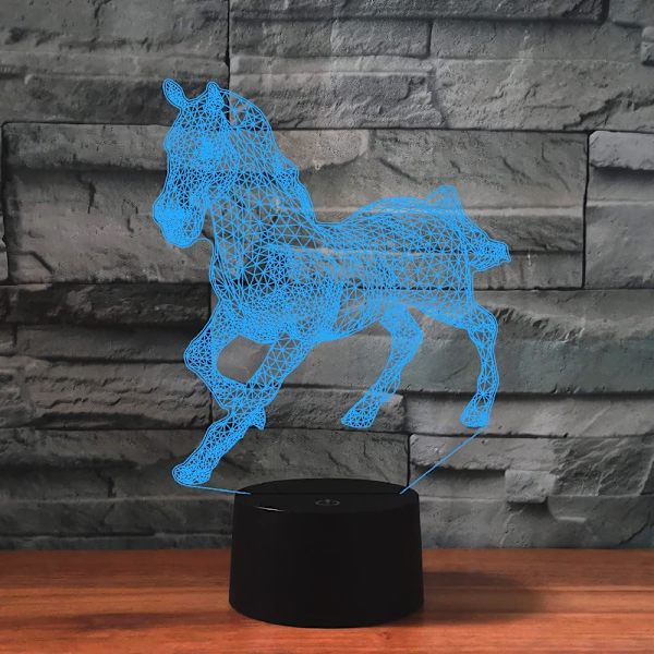 WJ 3D Hest Nattlys Bordlampe Optisk Illusjon Lamper 16 Fargeskiftende Lys LED Bordlampe Jul Hjem Kjærlighet Bursdag Barn Barn Dekor Leke Gave
