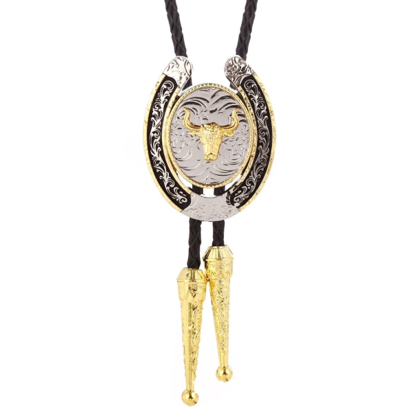 Bolo Tie for Men- Western Cowboy Native American Golden Longhorn bull Eagle Horse Bolo Tie