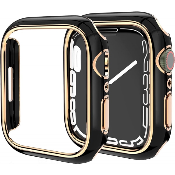 För Apple Watch Series 7 45 mm, hårt pläterad PC- case Slimmad All-Around Bumper Case för Apple Watch Series 7 Rose Gold Black