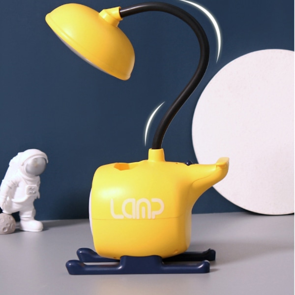 LED-skrivebordslampe for barn, liten skrivebordslampe med USB-ladeport og penneholder, øyevennlig studiebordslampe sovesal soverom lesing (gul)