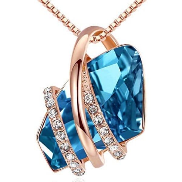 Pendant Necklace with Birthstone Crystal, 18K Rose Gold/Silver Plated, 18" + 2" diamond blue