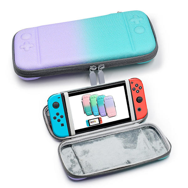 Nintendo Switch/Switch Lite Gradient Förvaringsväska Bärväska Med Bärbar NS-tillbehör Med Fäste (Gradvis grön lila)