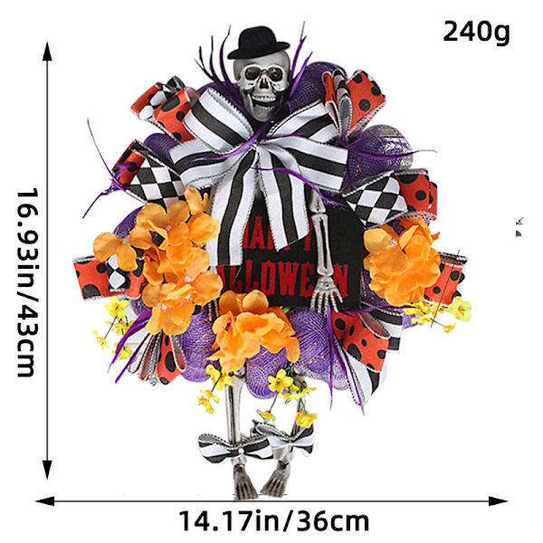 Halloween-kuukissaköynnös oven riipus festivaali kuolleet oksakasvit uusi kuu Halloween-koriste Orange Flower Skeleton
