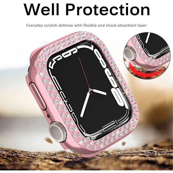 Apple Watch Series 7 41 mm:lle, Luksusinen Kristalliriipusinen Jäykkä PC-Kehys Kotelo Apple Watch Series 7 - Kaikki Puolen Bumper Kotelo (vaaleanpunainen)