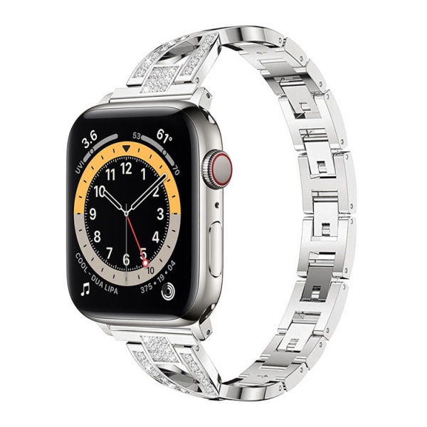 Kompatibel med Apple Watch Band Bling Diamond Rhinestone Ersättningsmetallrem --- Silver（42/44/45mm）