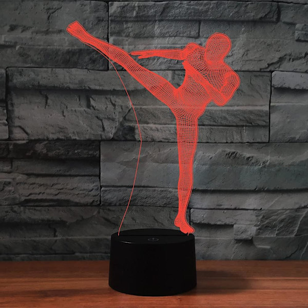 WJ 3D Taekwondo fjernkontroll 16 farger nattlys illusjon akryl LED bordlampe nattbordlampe barn soverom skrivebordsdekor bursdagsgaver leketøy for barn
