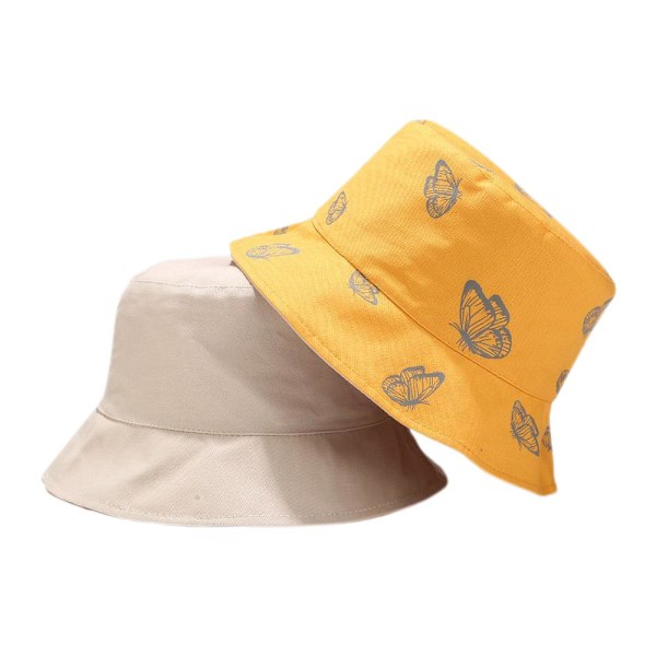 Sööt Bucket Hat - Rantakalastajan Hattu Naisille, Kääntyvä Kaksipuolinen (Harmaa Perhonen, Vaaleanpunainen)