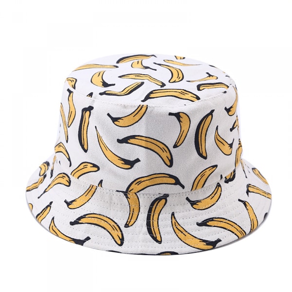 Wekity Söt Hinkhatt Strand Fiskarehattar för Kvinnor, Vändbar Dubbelsidig Bärbar Unisex (Banan, Vit)