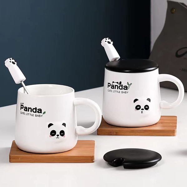 Grå pandakopp med 3D-karaktärslock och sked, keramisk kaffe- eller tekopp, 22OZ blinkning