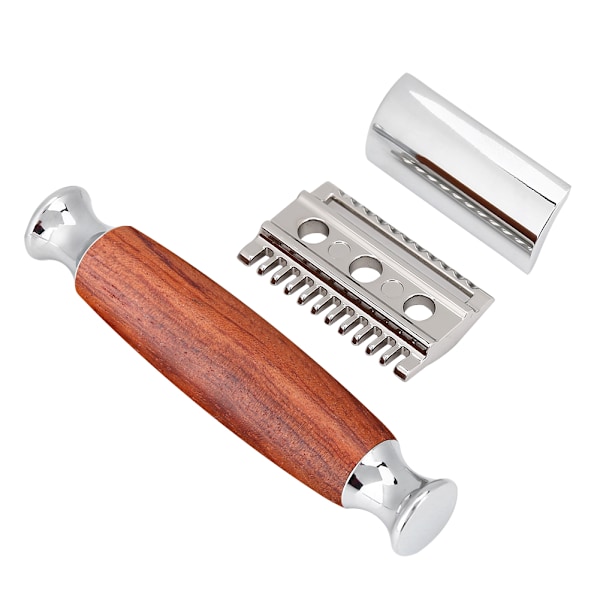 Puinen Classic Double Edge -partakone turvalliseen parranajoon, punainen