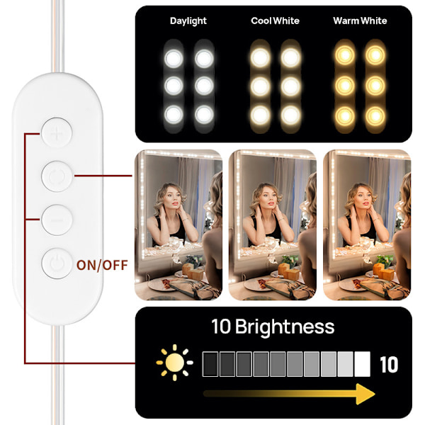LED Sminkespeillys, Hollywood-stil Sminkelys, Dimbar Berøringskontroll Lysstripe, for Sminkebord og Bad