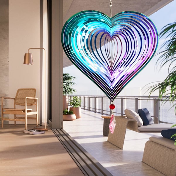 Ulkoilma Metalli 3D Tuulensuojain Riippuva Piha Puutarha Sisustuslahjat Ruostumattomasta Teräksestä Sydänkuvioiset Pyörijät 360° Kiertävällä Gradient Color Heart