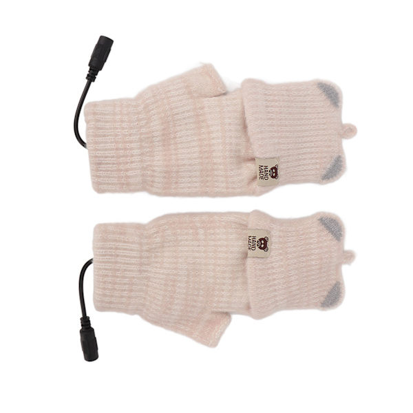 USB-oppvarmede hansker Votter Menn Kvinner Vinter Strikket Fingerless Håndvarmer Oppvarming Hansker for Kontorarbeid Beige