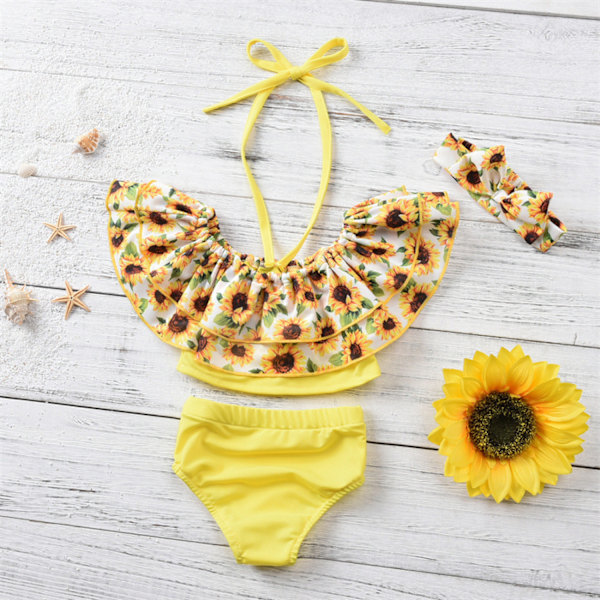 Pige Floral Print Badetøj Ruffle Flounce Todelt Badetøj Egnet til 3-6 Måned